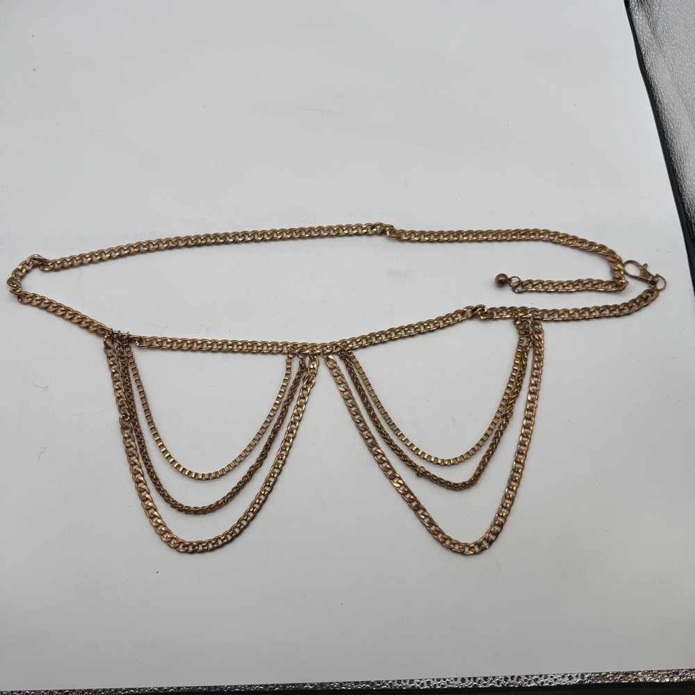 Womens Gold Chain Layered Body Belly Waist Belt Body VTG retro